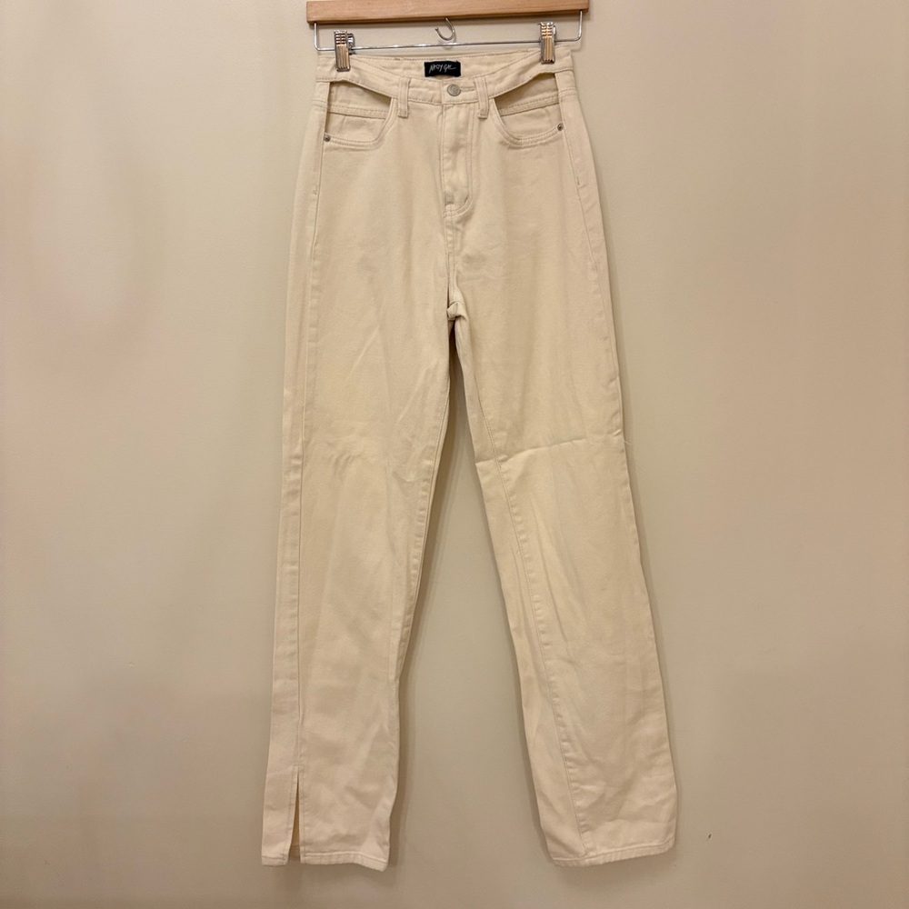 Nasty Gal Cream Straight Leg Jeans